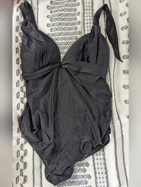 Seraphine Classic Black One-Piece Swimsuit with Twist Front, NWOT
